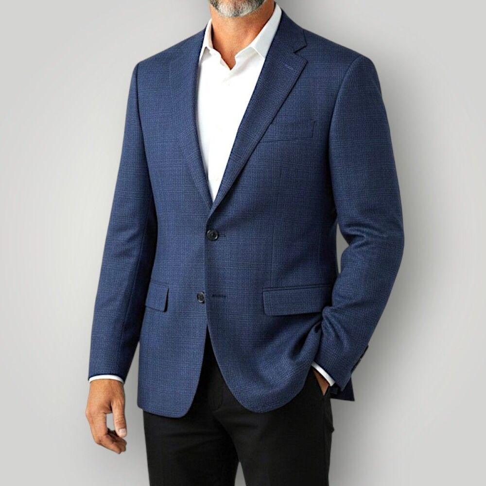 RALPH LAUREN Mens Navy Blazer 40L Plaid Sport Coat Two Button Suit Jacket